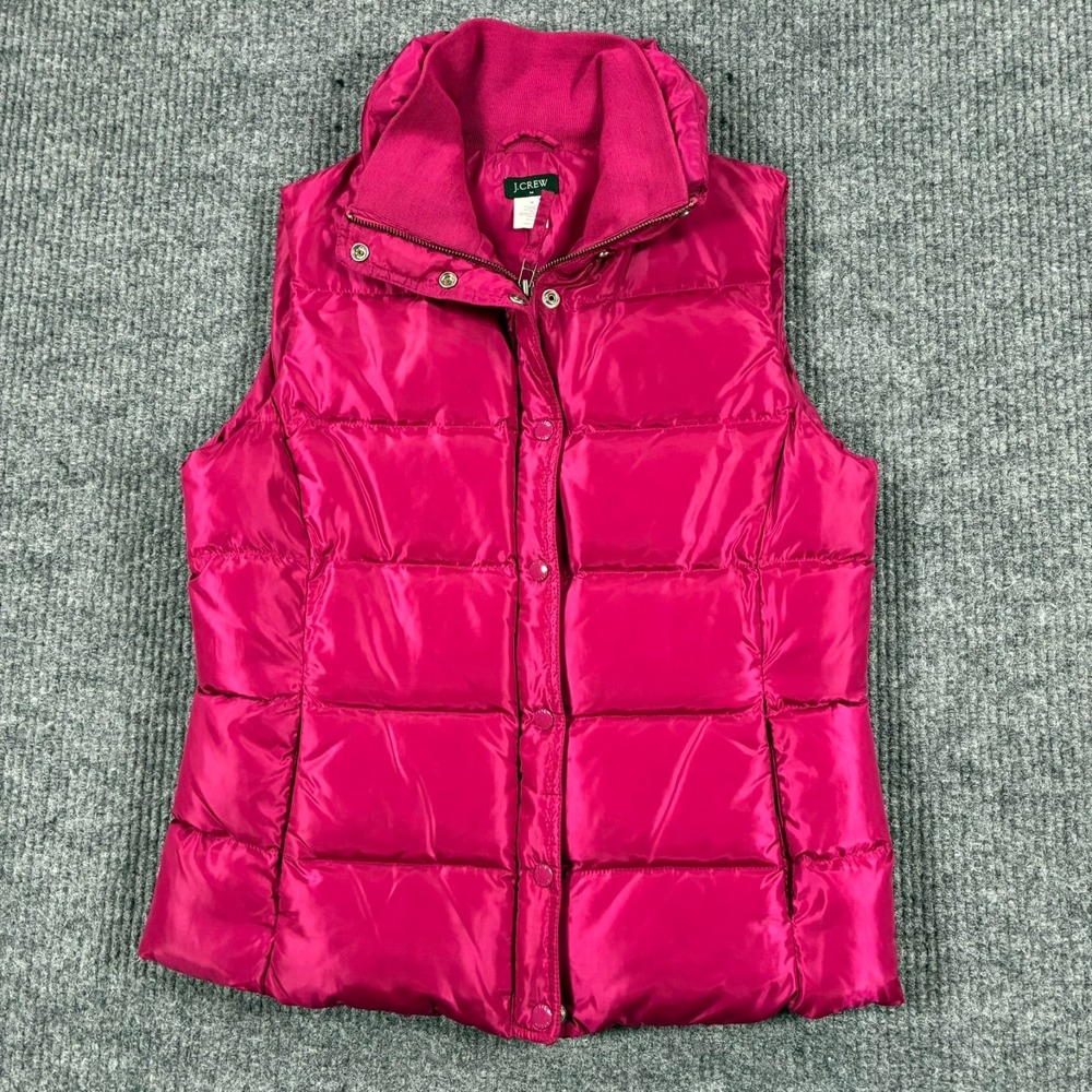 J Crew Womens Size M Hot Pink Down Puffer Vest 80% Down Quilted Winter Jacket